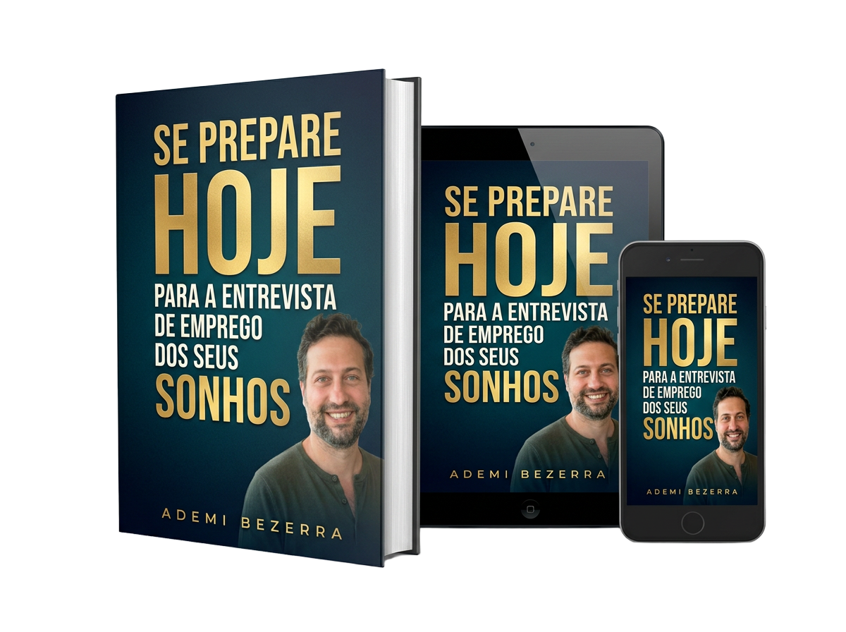 Mockup 3D do e-book Se prepare hoje para a entrevista de emprego dos seus sonhos